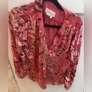 Anthropologie floral metallic blouse.